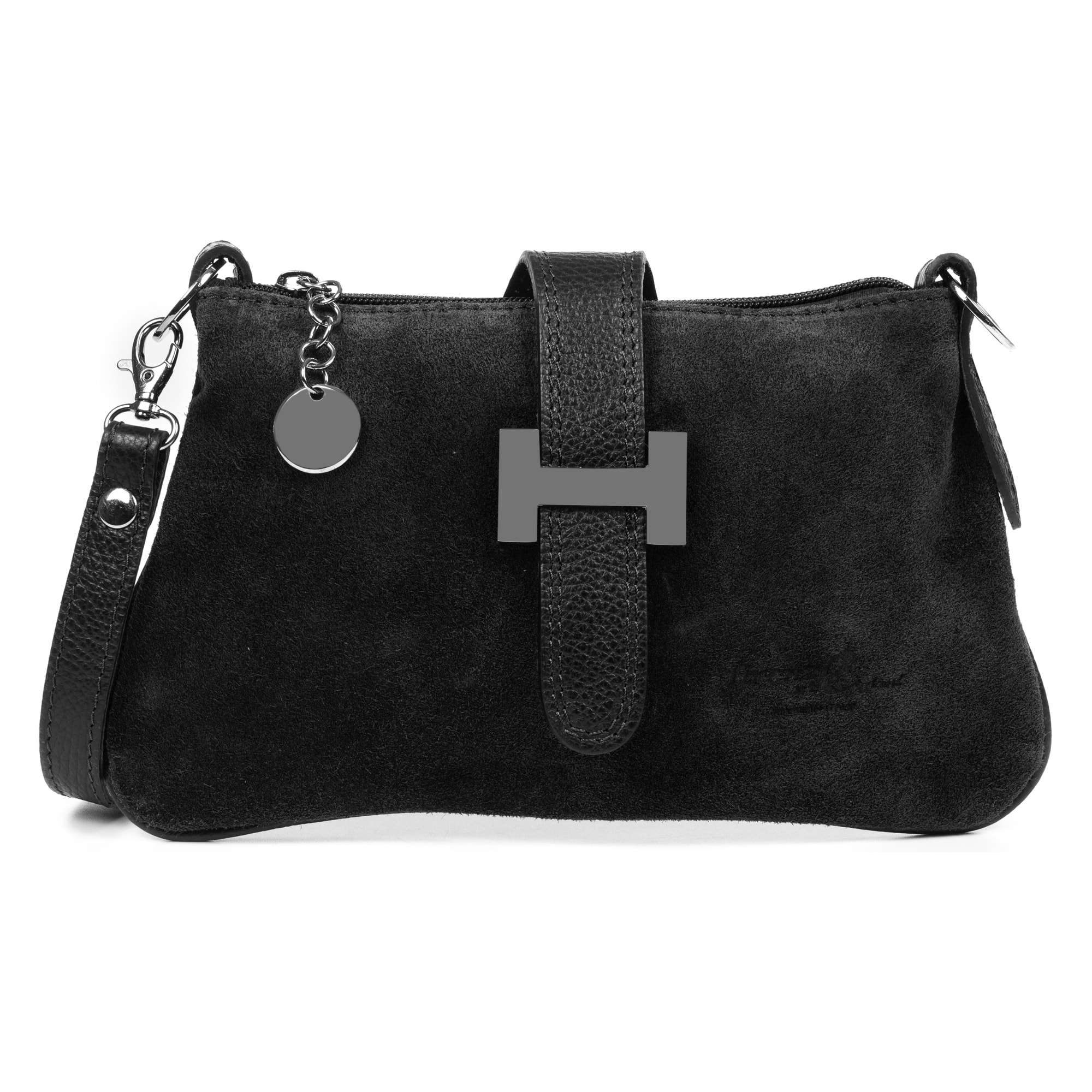FIRENZE ARTEGIANI Borsa a Mano da Donna Allerona. Vera Pelle Dollaro Camoscio Made in Italy 24x2x14 Cm. Colore nero