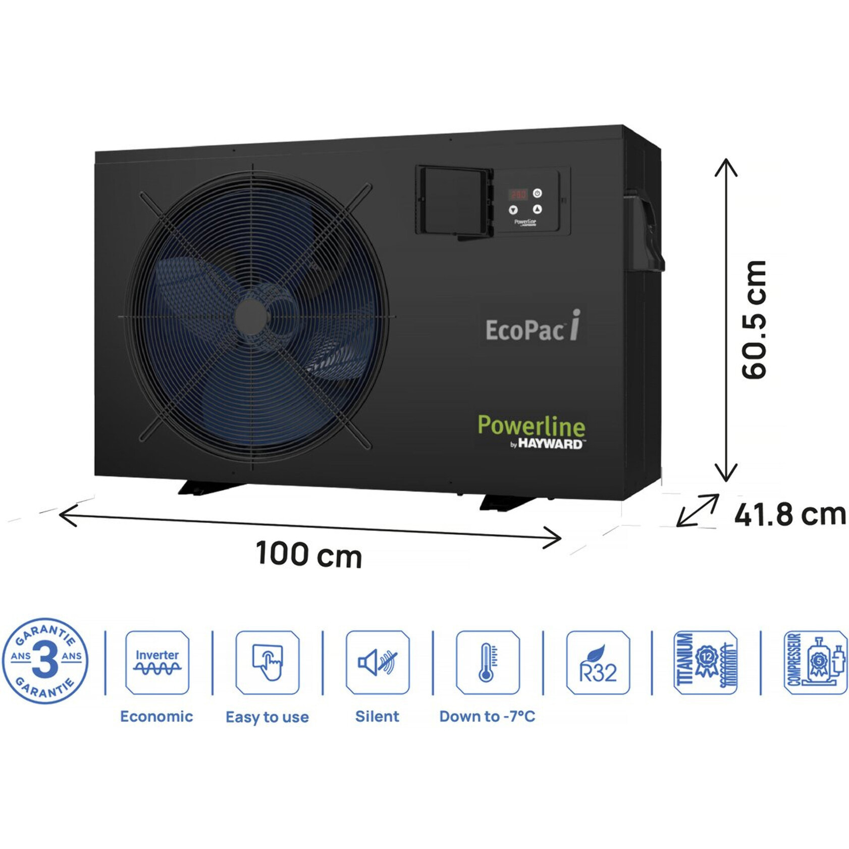 Pompe à chaleur pour piscine 8kw - inverter -"Ecopac by Hayward" - Noir