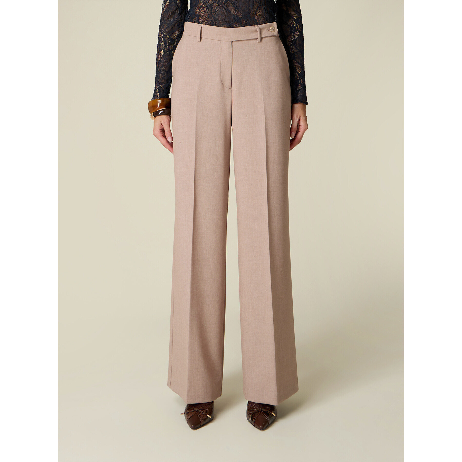 Oltre - Pantalones palazzo teñidos en hilo - Beige
