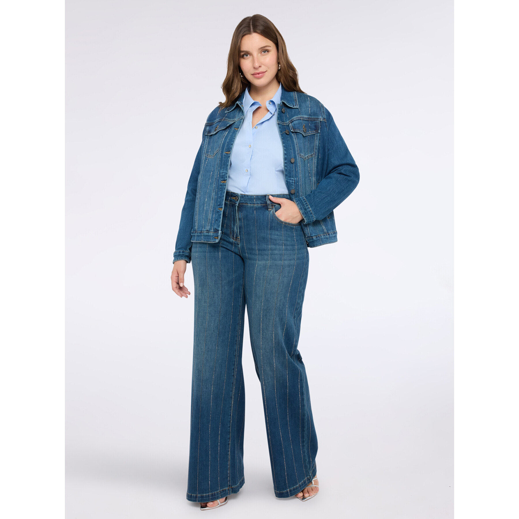 Fiorella Rubino - Jeans Wide Leg con gessatura in strass - Blu