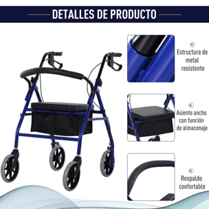 Andador para Adultos con Asiento Ajustable y Reposapiés Plegable 77x55.5x84-93 cm