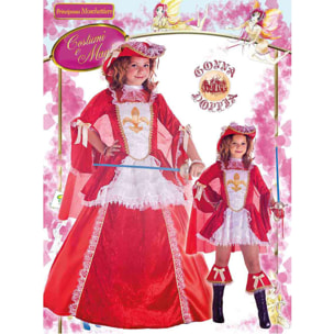 Lady Moschettiera Costume Carnevale 2-In-1 Rosso Bianco Bambina