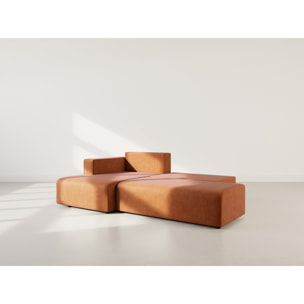 Topaze - canapé d'angle gauche 4 places convertible avec coffre en velours côtelé - Terracotta