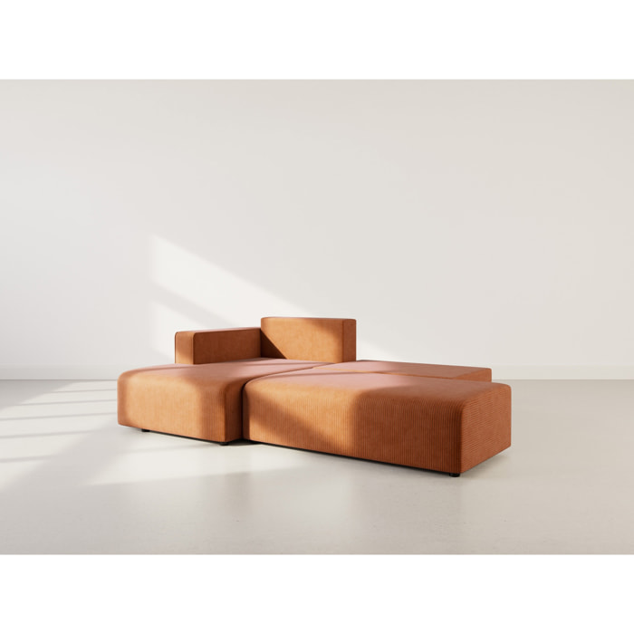 Topaze - canapé d'angle gauche 4 places convertible avec coffre en velours côtelé - Terracotta