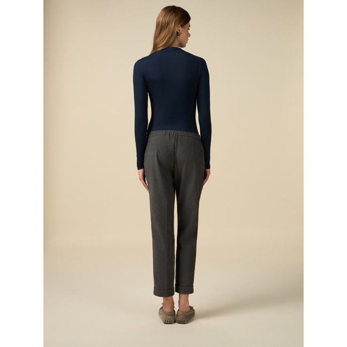 Oltre - Straight velvet trousers - Gris