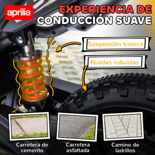 Moto Eléctrica para Niños 12V con Licencia Aprilia, Moto Eléctrica Infantil con Ruedas Auxiliares Desmontables, 6 km/h, Suspensión Trasera, Faro, Música y USB, para Niños 37-96 Meses, Rojo