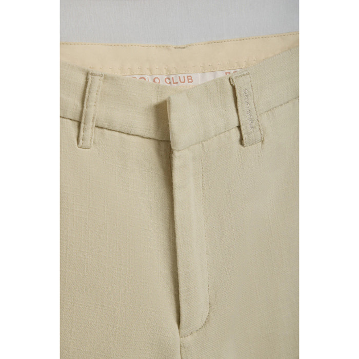 Pantalón Tamara de lino y algodón color arena con detalles bordados Polo Club