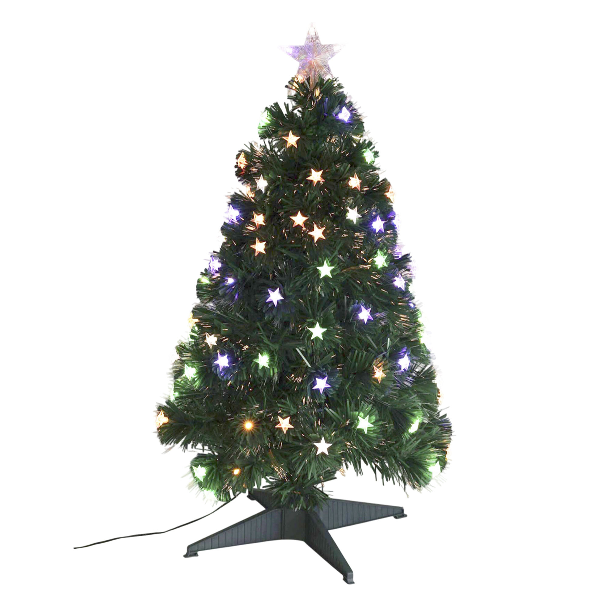 Árbol de navidad de fibra óptica con 90 luces led blanco cálido y multicolor con estrella 43x43x90cm