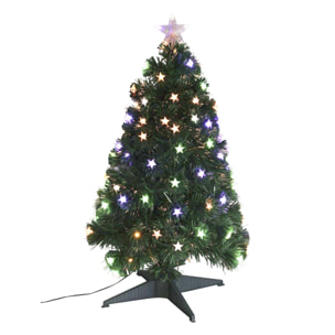 Árbol de navidad de fibra óptica con 90 luces led blanco cálido y multicolor con estrella 43x43x90cm