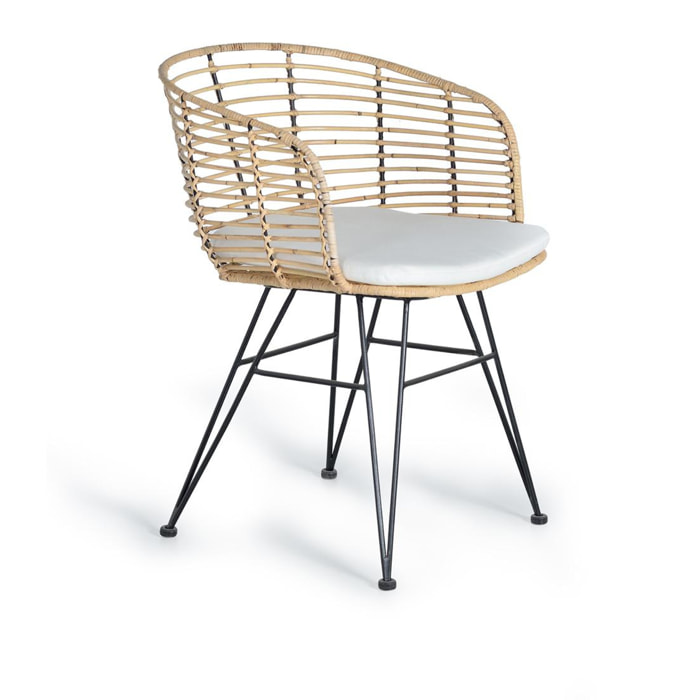 Silla de Rattan Natural 52 Cm Estilo Mediterráneo