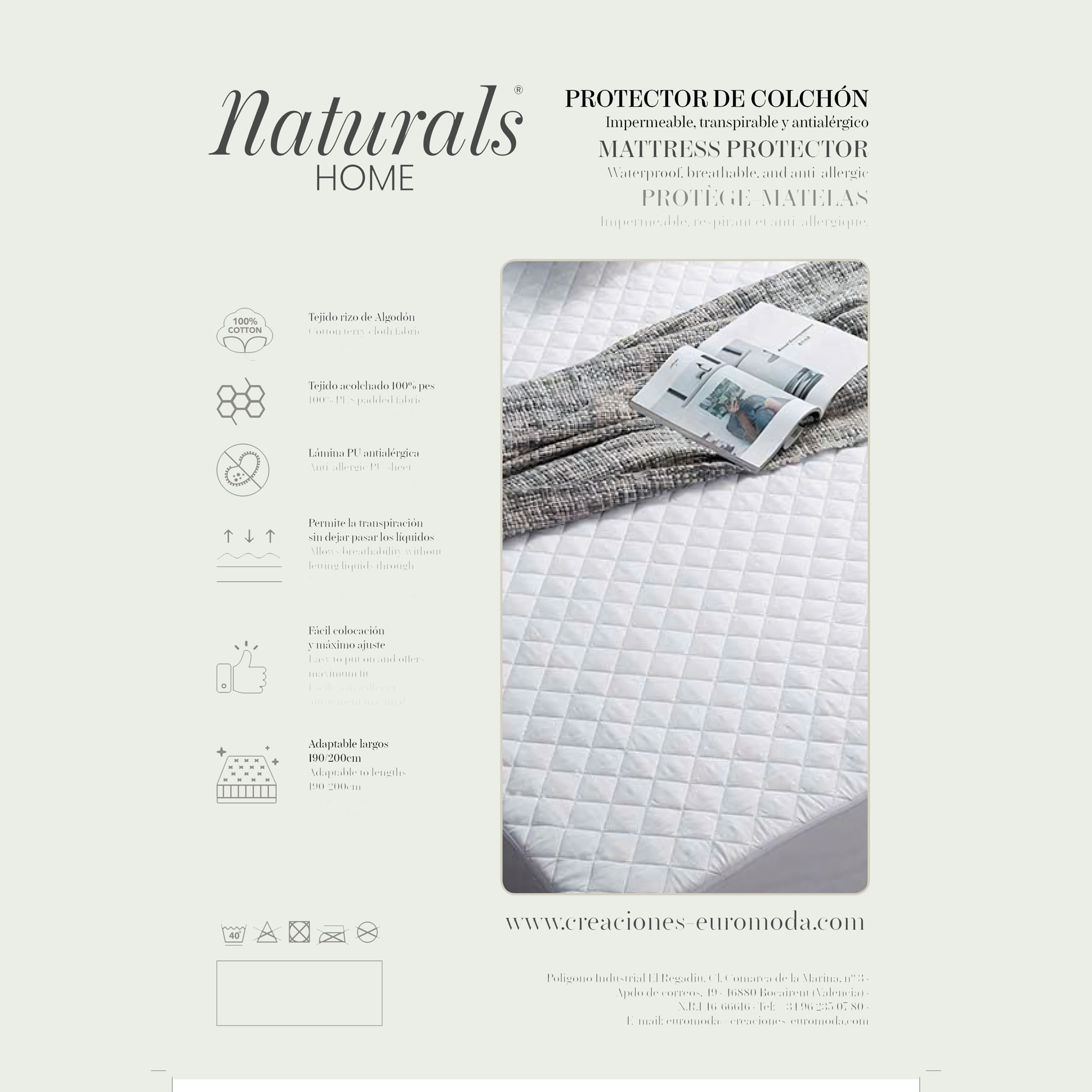 Naturals - Protector de colchón - Ajustable - Acolchado - Impermeable - Naturals
