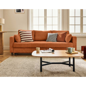 Anna - canapé droit 3 places convertible avec poche en velours texturé - Rouille