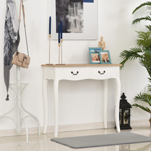 Console style table de drapier style shabby chic 2 tiroirs dim. 87L x 34l x 78H cm MDF bois massif pin clair blanc