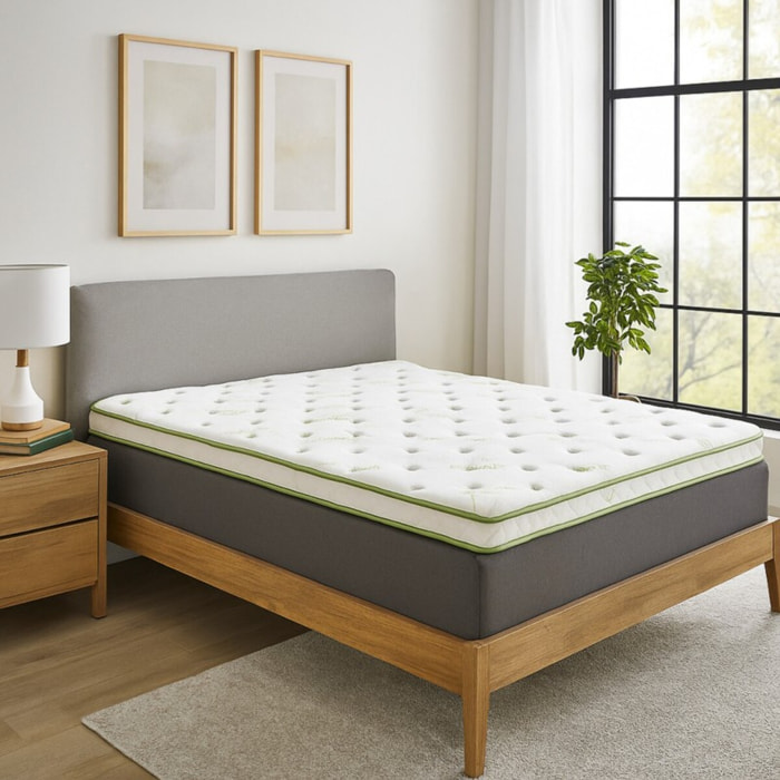Surmatelas mémoire de forme & fibres de bambou | 8 cm | Parfaite circulation de l'air | Réduit les points de pression