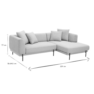 Canapé d'angle droit 4 places en tissu chenille beige et métal noir IVAR