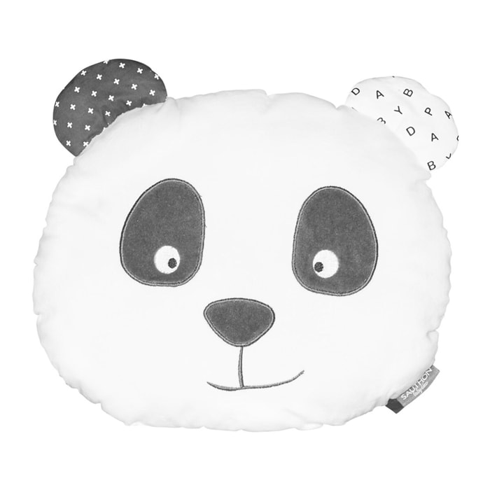 Coussin panda 35x8cm en coton blanc