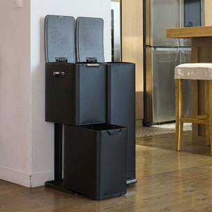 Poubelle de tri inox HAJA 60L 3bacs