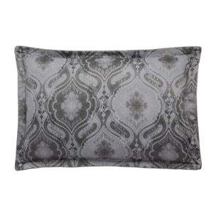 Taie d'oreiller imprimée en satin de coton bio, SHALIMAR, Gris Meteore