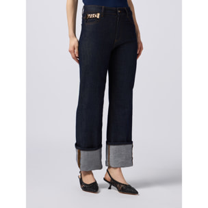 Oltre - Jeans palazzo de mezclilla con hebilla de joyería - Azul