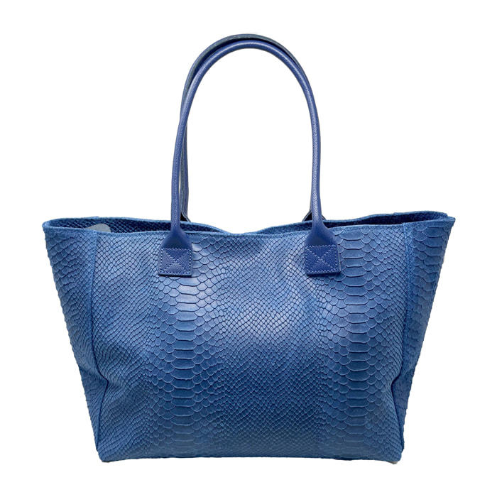 Chicca Borse - Borsa a Spalla Donna in Vera Pelle - Colore Pitonato Blu Scuro