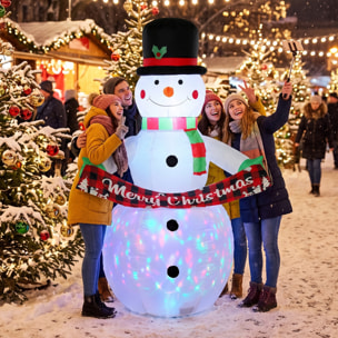 Outsunny Muñeco de Nieve Hinchable de Navidad 205 cm con Luces LED, Muñeco Inflable Navideño Exterior con Música, Decoración Navideña para Jardín, Patio, Terraza, Casa, Balcón