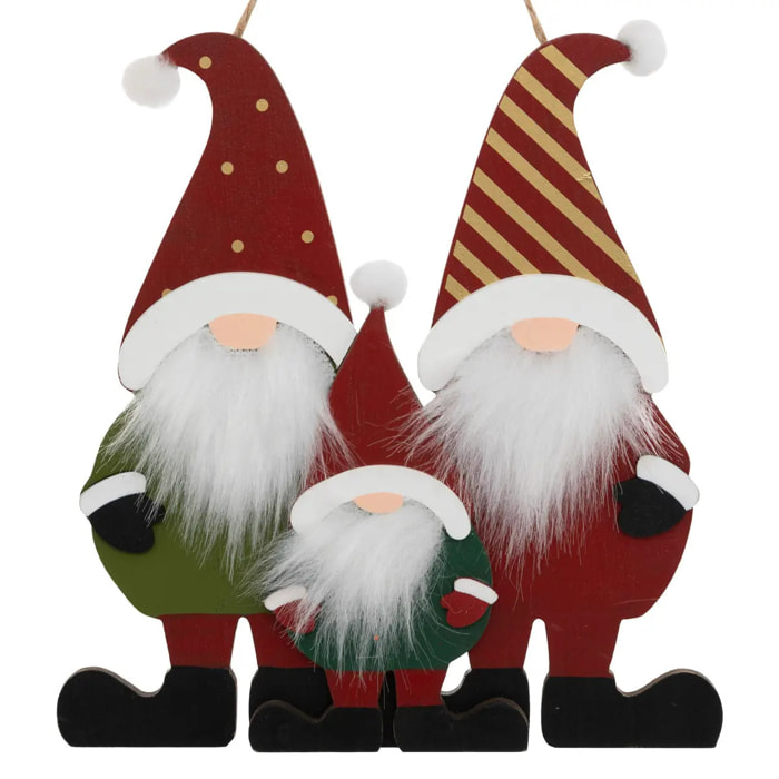 Sujet 3 gnomes barbe bois H.18cm
