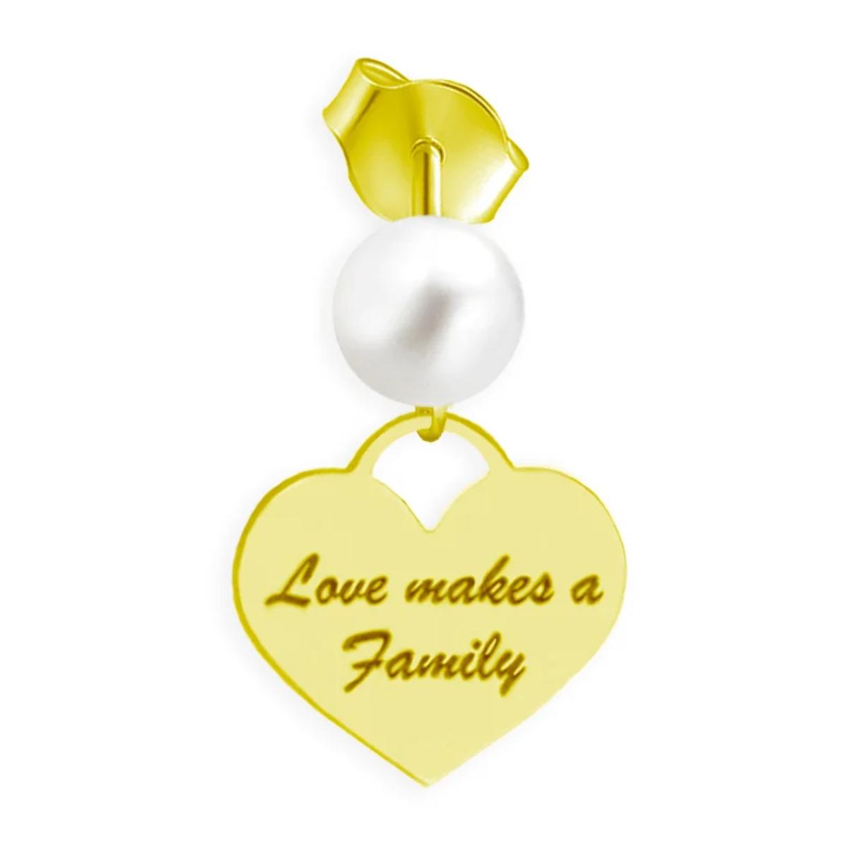 Orecchino Singolo Love Makes a Family Cuore con Pendente Perle Argento Gold