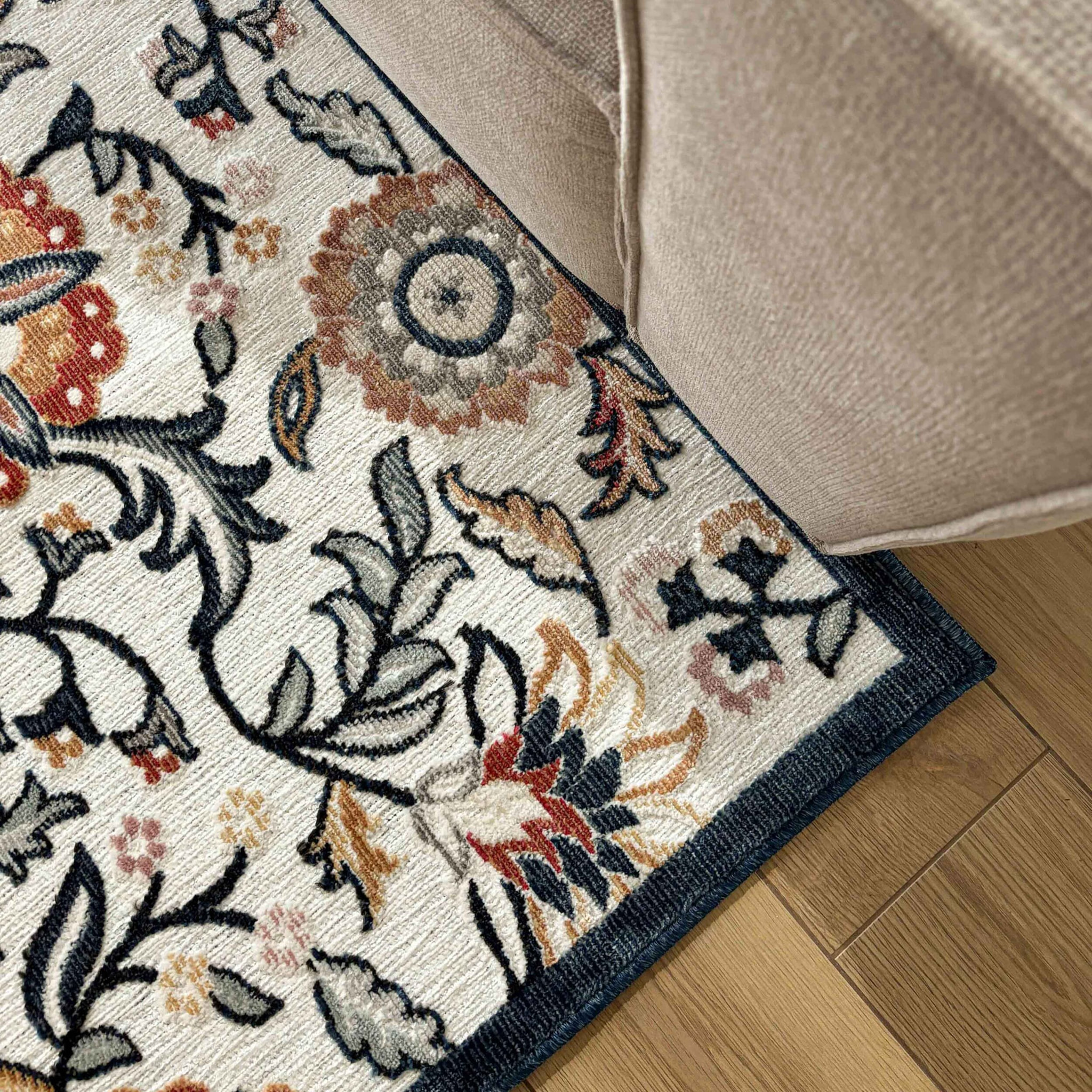 GARDEN - Tapis d'intérieur / extérieur à motif floral blanc, bleu, rouge, noir, gris, beige