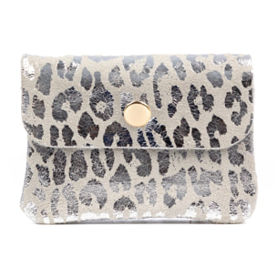 Alpignano portafoglio donna. Pelle autentica Camoscio, design stampa animale leopardato, lucido laccato.