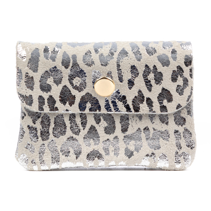 Alpignano portafoglio donna. Pelle autentica Camoscio, design stampa animale leopardato, lucido laccato.