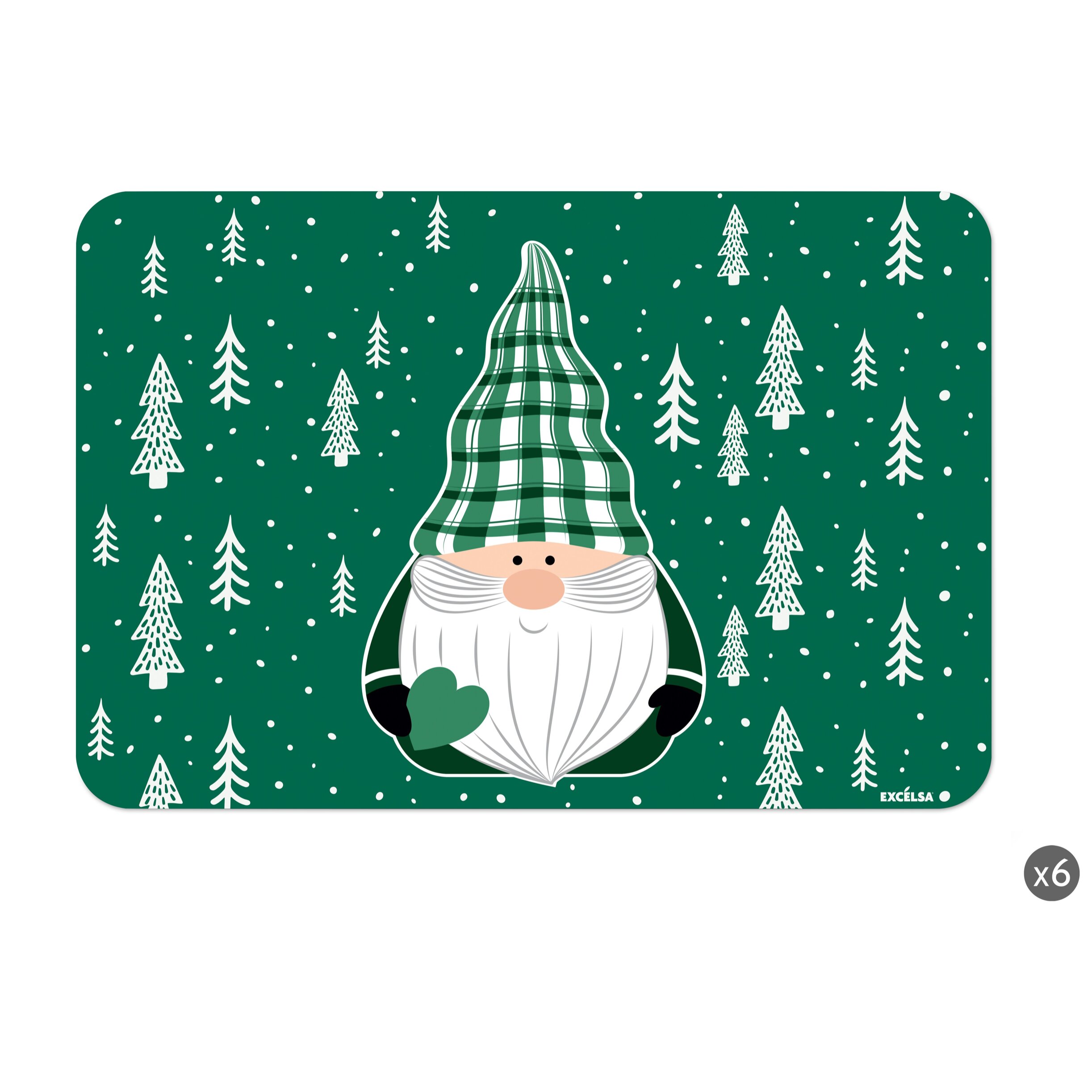 Set de 6 sets de table rectangulaires Excelsa – Green Winter, Polypropylène vert