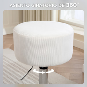 Taburete de Bar Taburete Alto de Cocina Regulable en Altura 52-66 cm Tapizado en Pana Giratorio en 360° para Comedor Tocador Mostrador Blanco