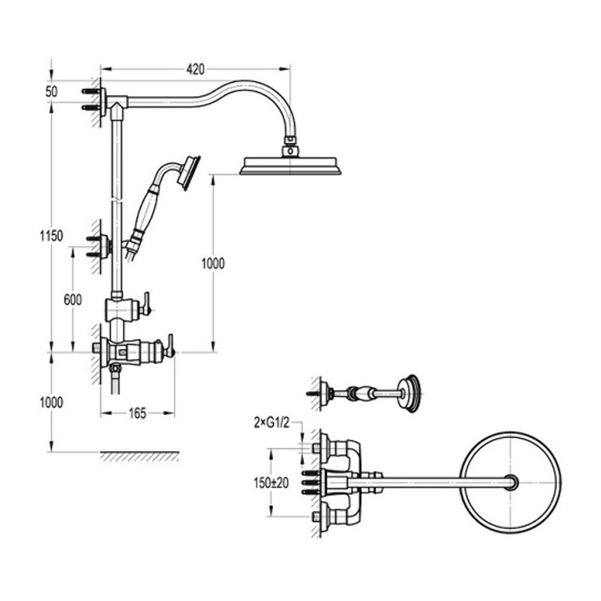 Colonne douche thermostatique rétro recoupable Paini Lady's Chrome