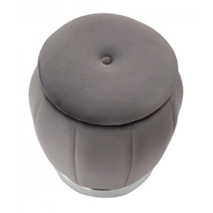 Pouf contenitore in legno di pino, rivestimento in spugna e velluto, colore grigio, Misure 43 x 43 x 43 cm