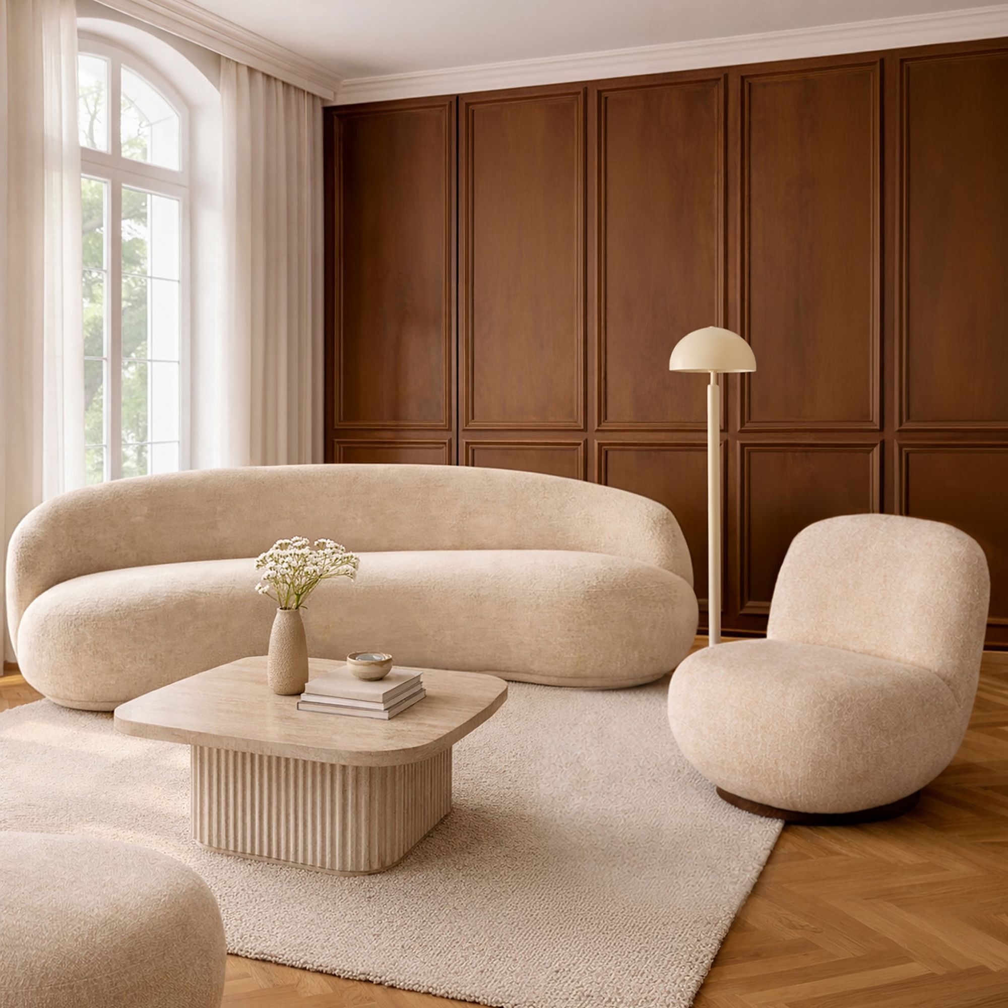 Canapé 3 places en velour crème MARLO