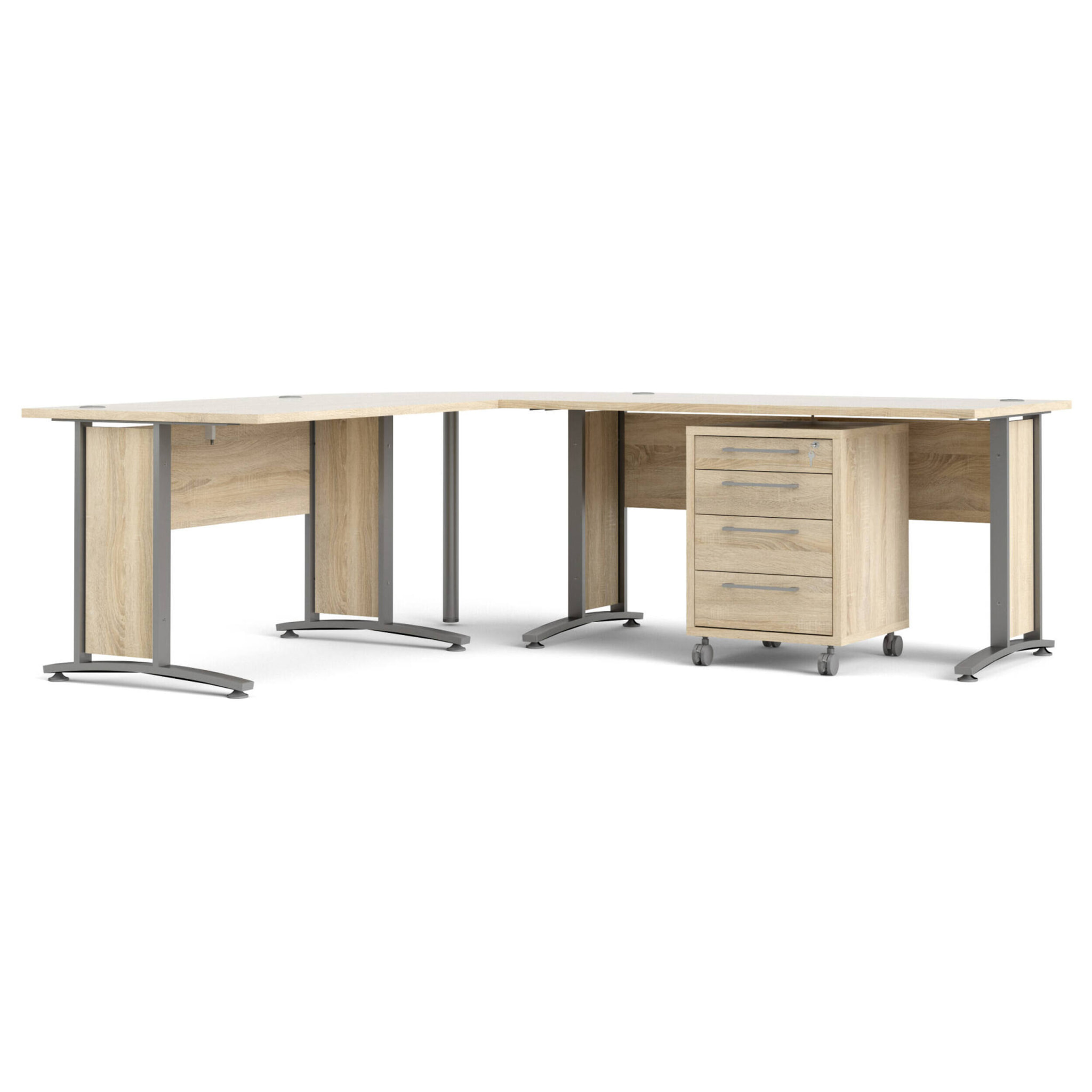 Scrivania Agerato, Scrittoio multiuso, Tavolo per ufficio porta PC, Piano di lavoro, 230x200 h75 cm, Grigio e Quercia