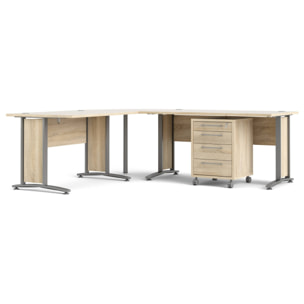 Scrivania Agerato, Scrittoio multiuso, Tavolo per ufficio porta PC, Piano di lavoro, 230x200 h75 cm, Grigio e Quercia