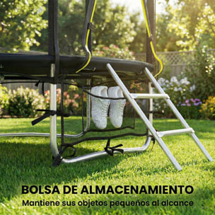 Cama Elástica Niños Exterior Ø183 cm, Trampolín para Niños de +6 Años con Red de Seguridad, Escalera de 2 Peldaños, Cubierta de Muelles, Bolsa de Almacenamiento, Carga 80 kg, Negro
