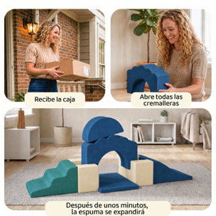 Juego de 7 Bloques de Espuma para Niños, Bloques de Psicomotricidad Infantil con Base Antideslizante, Montessori, Set de Escalada Suave Interior para Escalar y Gatear, 6 Meses-3 Años, Azul