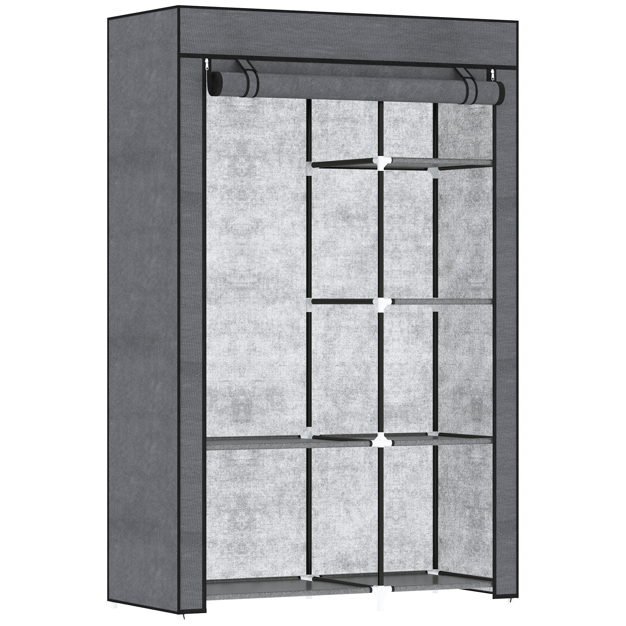 Armario de Tela Plegable, Armario Portátil con Barra para Colgar, 6 Estantes, Marco de Acero, para Dormitorio, Vestidor, 103x43x162,5 cm, Gris Oscuro