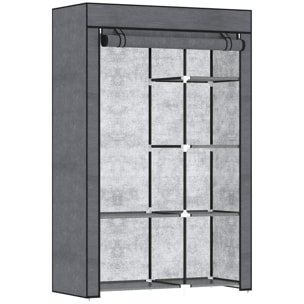 Armario de Tela Plegable, Armario Portátil con Barra para Colgar, 6 Estantes, Marco de Acero, para Dormitorio, Vestidor, 103x43x162,5 cm, Gris Oscuro