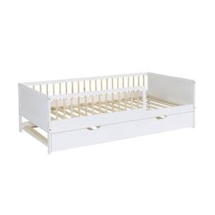 Lit gigogne enfant 90 x 190 cm pin naturel  avec sommier à lattes et tiroir ELIO