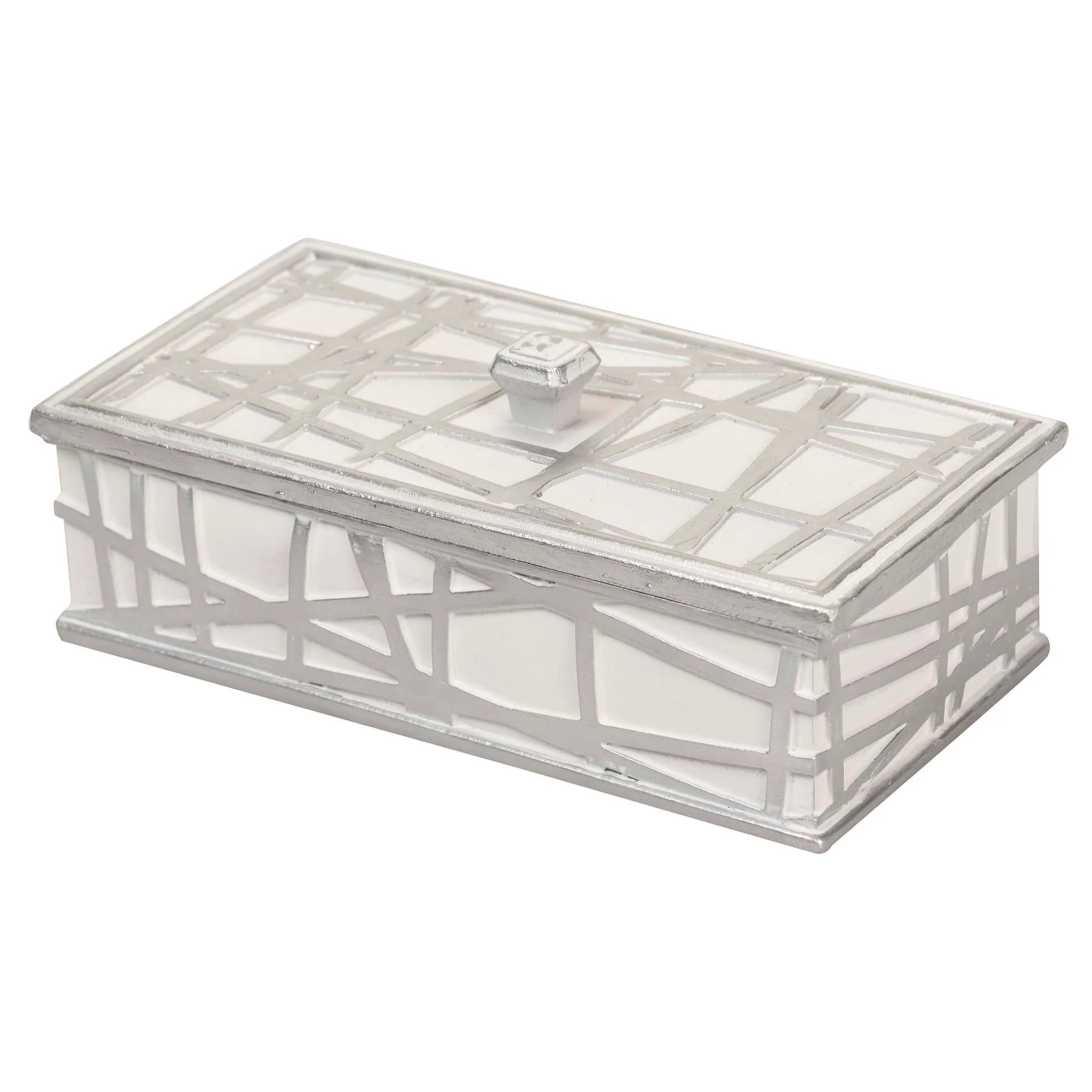 Caja Resina Plateada Blanca 20x11x8 Cm