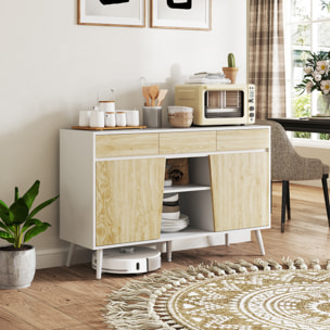 Aparador de 2 Puertas Aparador de Salón con 3 Cajones Estantes Mueble para TV para Dormitorio Sala de Estar 120x39x77 cm Blanco y Natural