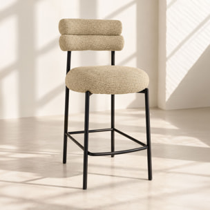 Lot de 2 chaises de bar en tweed beige avec pieds en métal noir GINA