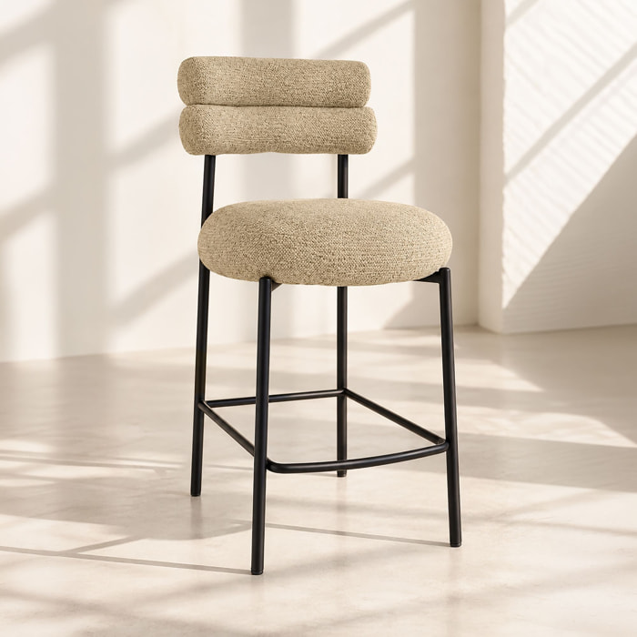 Lot de 2 chaises de bar en tweed beige avec pieds en métal noir GINA