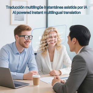 Gafas inteligentes AIMB-G3. Con cámara de 8 MPX, traductor Ai en tiempo real, asistente de voz, control de música y llamadas. Con 3 pares de lentes.