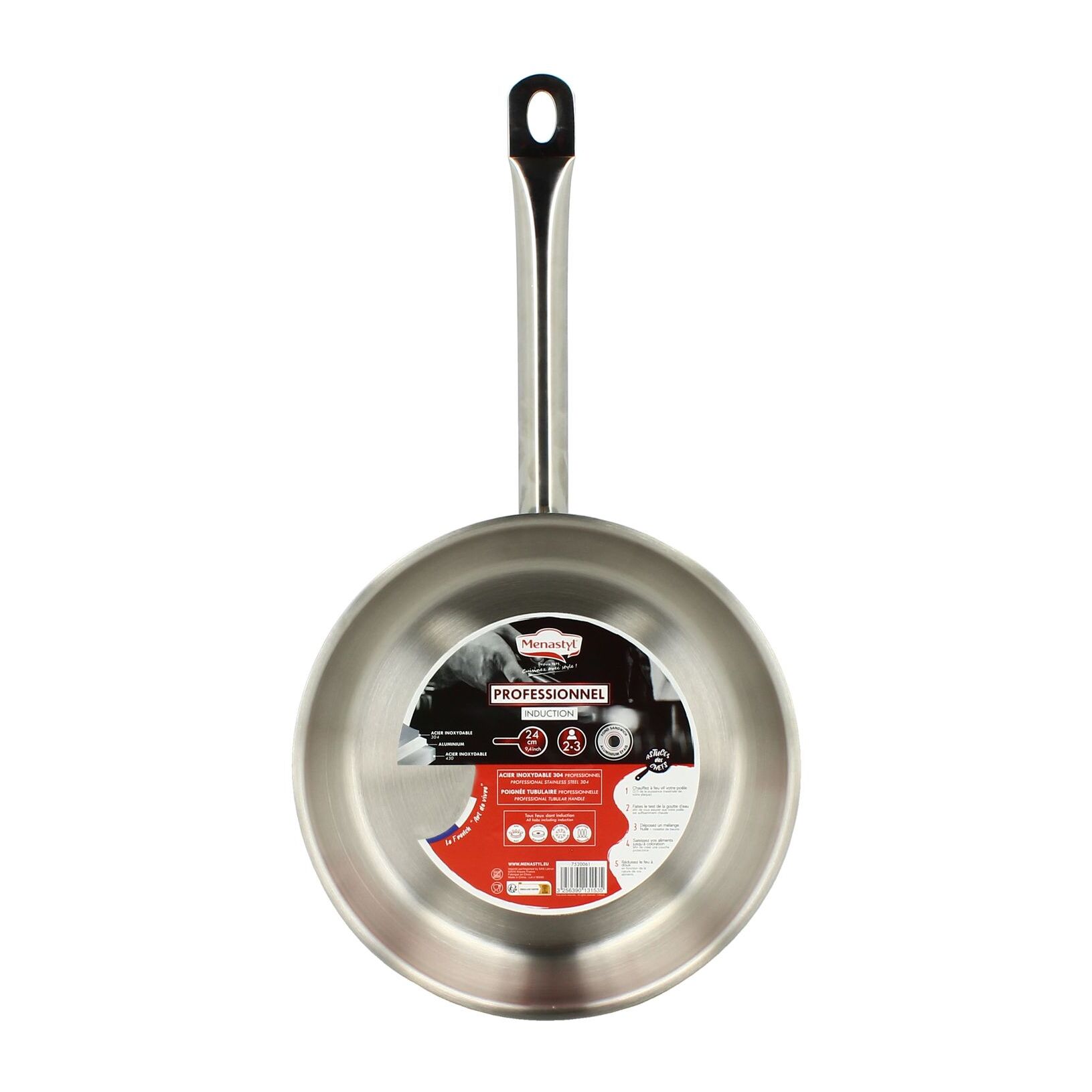 Poêle professionnelle en acier inoxydable 24cm - tous feux PROFESSIONNEL