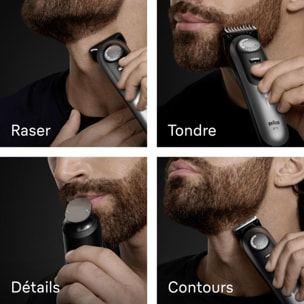 Tondeuse barbe BRAUN BT9520, molette réglable, 50 hauteurs de coupe, précision 0,25 mm, autonomie 180 mn