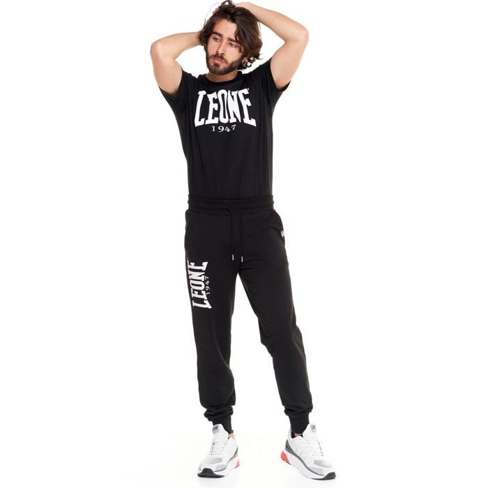 Pantalones básicos de hombre Leone con logo grande en algodón sin cepillar.